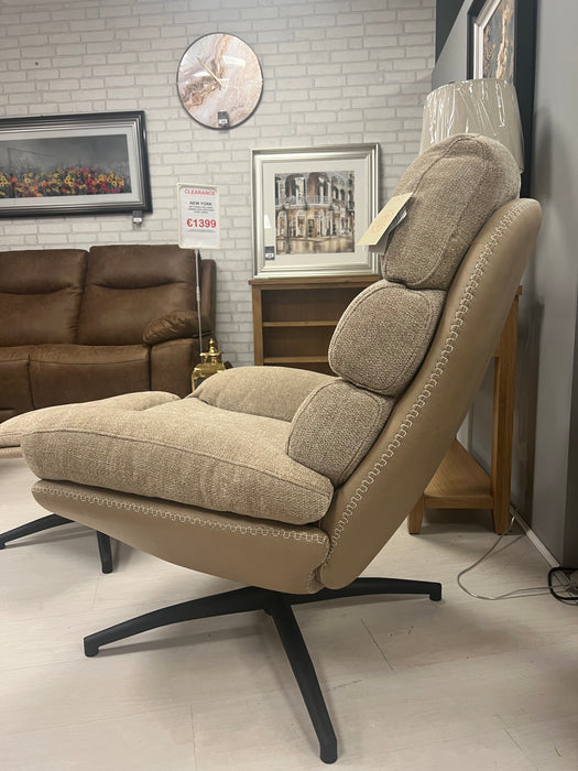 Khloe rocking swivel chair in biscuit with footstool