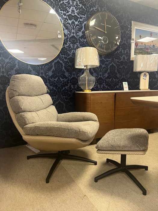 Khloe rocking swivel chair in latte with footstool