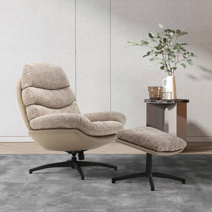 Khloe rocking swivel chair in biscuit with footstool