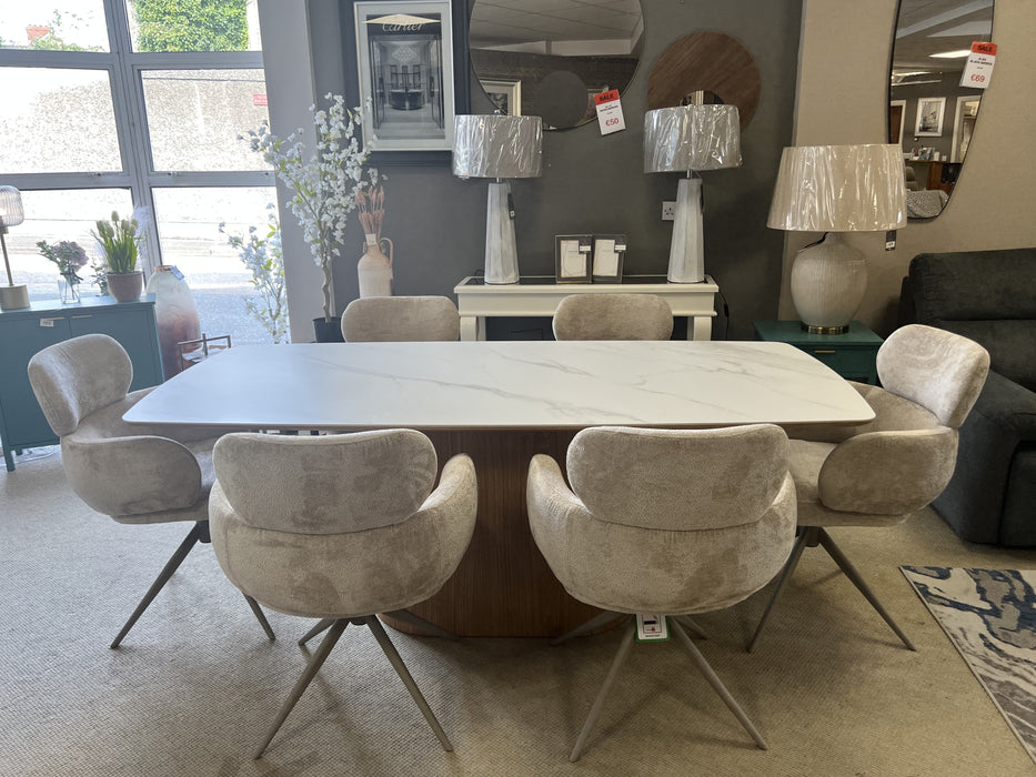 Athena Rectangle Dining Table & 6 Beige Dining Chairs