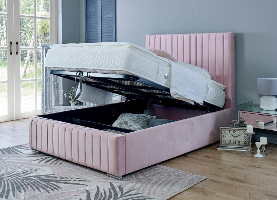 BELLA BEIGE VELVET DOUBLE OTTOMAN BEDFRAME Bed Frame