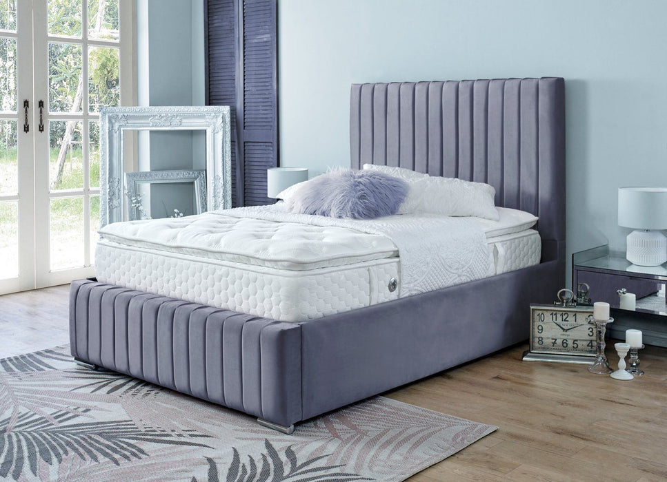 BELLA STEEL GREY VELVET 4FT BEDFRAME Bed Frame