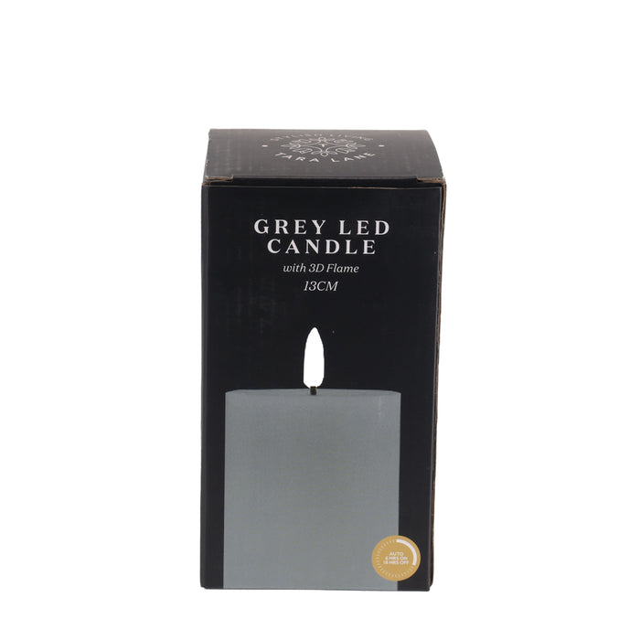 3d Flame Led Candle W/6hr Timer Grey 13cm