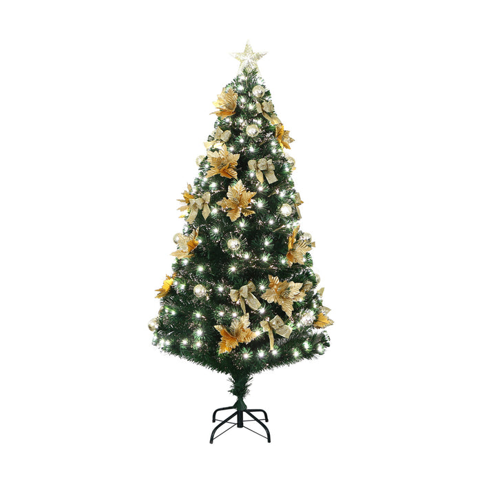 6ft Fiber Optic Christmas Tree W/gold Flowers