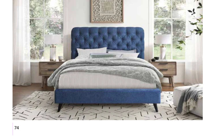 Alice Dark Blue Button Back | Double Bed-Frame