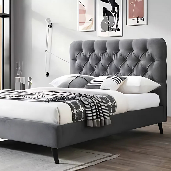 Dark Grey Button Back | Kingsize  Bed-Frame | Alice