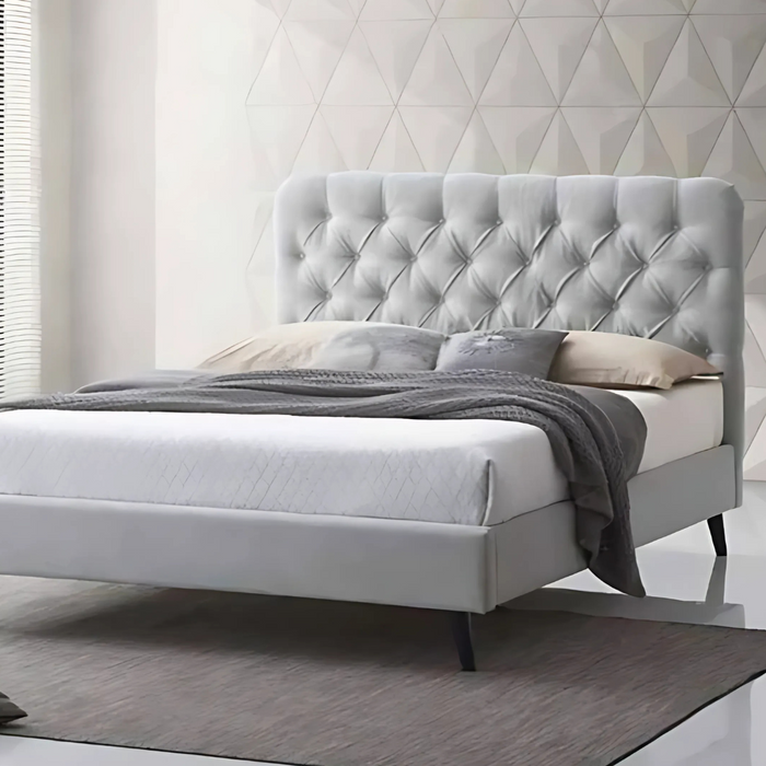 Light Grey Button Back | Double Bed-Frame | Alice