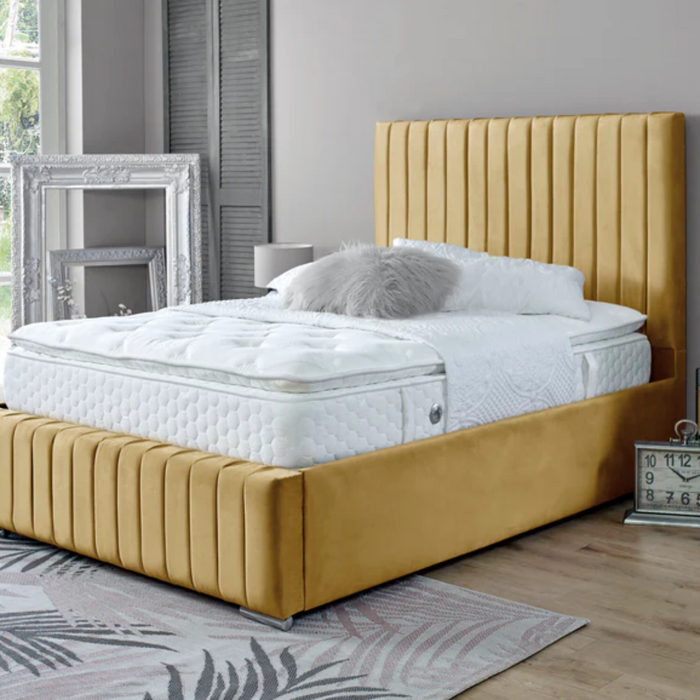 Mustard Velvet | Kingsize Ottoman Bedframe | Bella