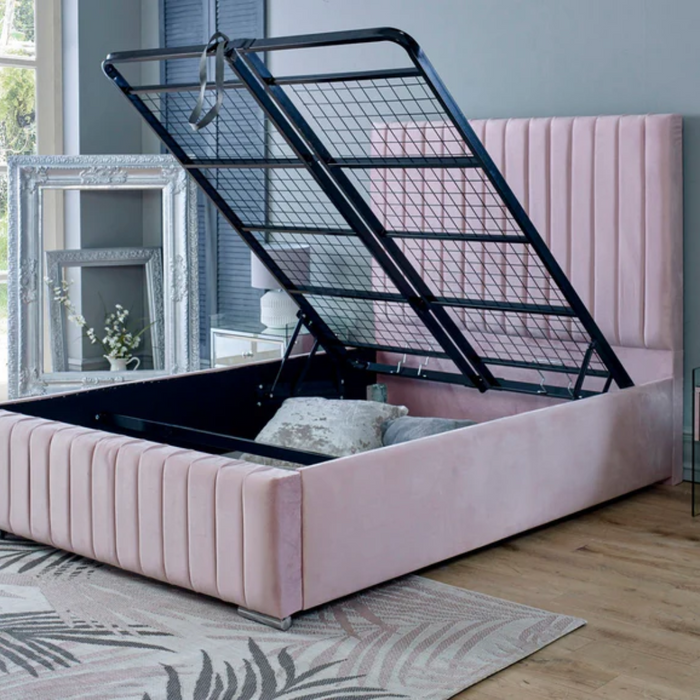 Pink Velvet | Double Ottoman Bedframe | Bella