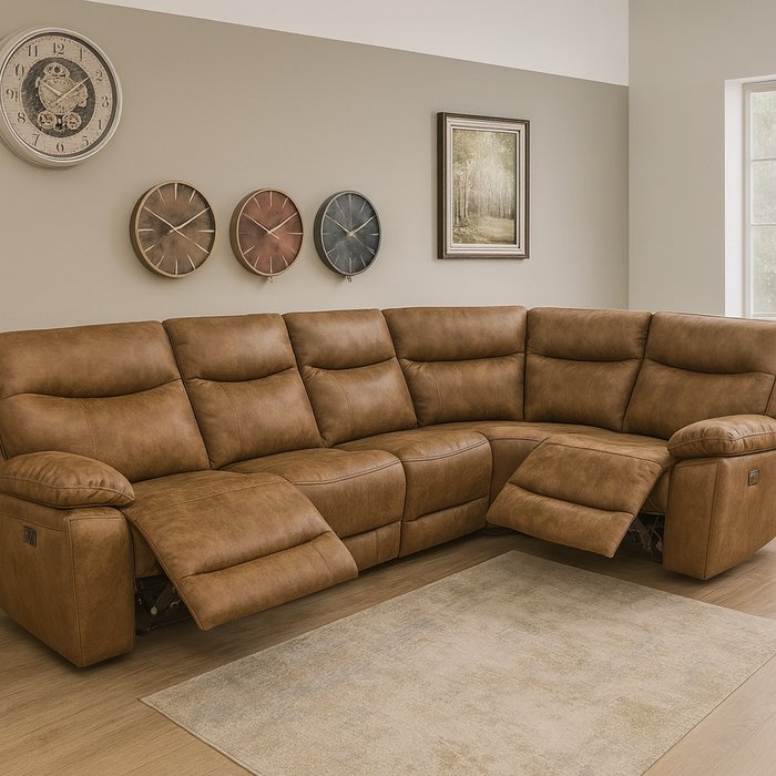 New York Motorised Brown Easy-Care Corner Suite