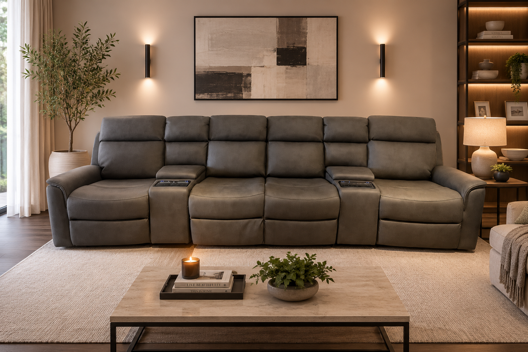 Verona 4 Seater Cinema Motorised Power Recliner Sofa – Brown | Display Model