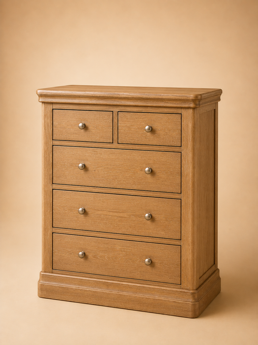 Toulouse Solid Oak 5 Drawer Tall Chest