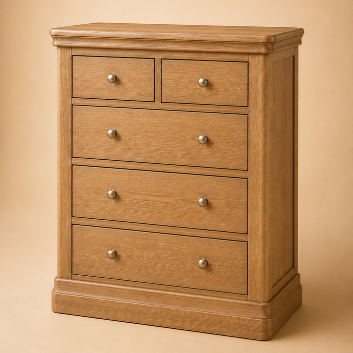Toulouse Solid Oak 5 Drawer Tall Chest