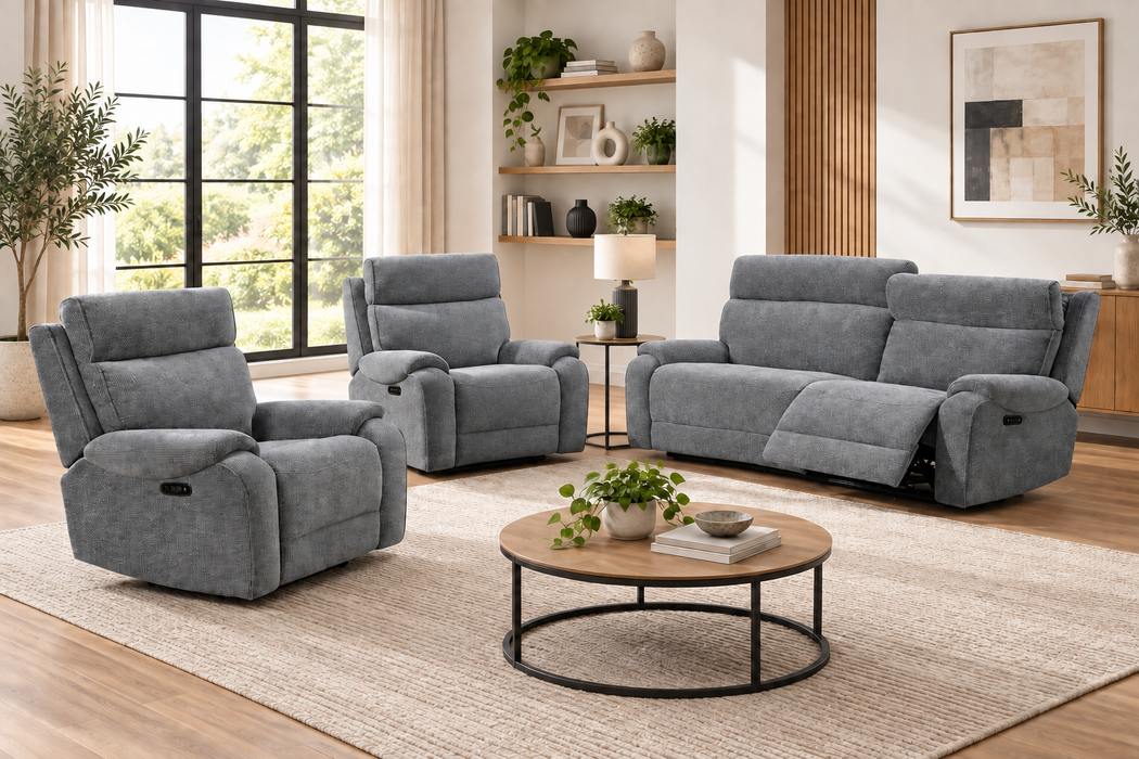 Newgrange 3+1+1 Power Recliner Suite – Dove Grey