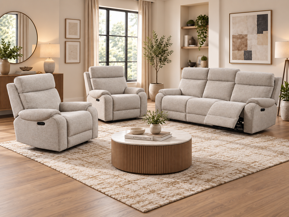 Newgrange 3+1+1 Power Recliner Suite – Taupe