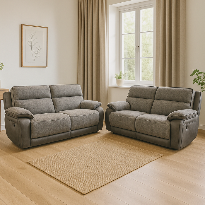 3+2 Motorised Reclining Sofa | Two Tone Grey | Seattle Collection