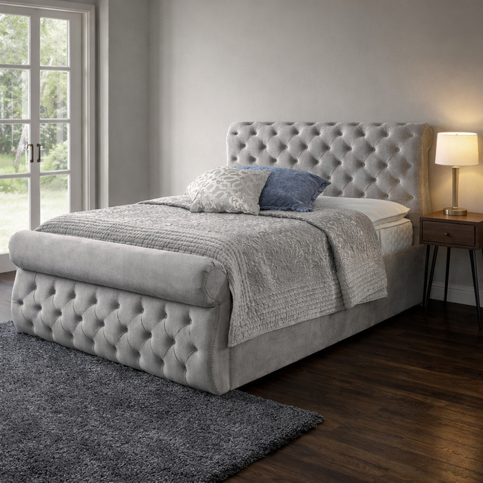 Naples Grey - Swan Velvet Bedframe