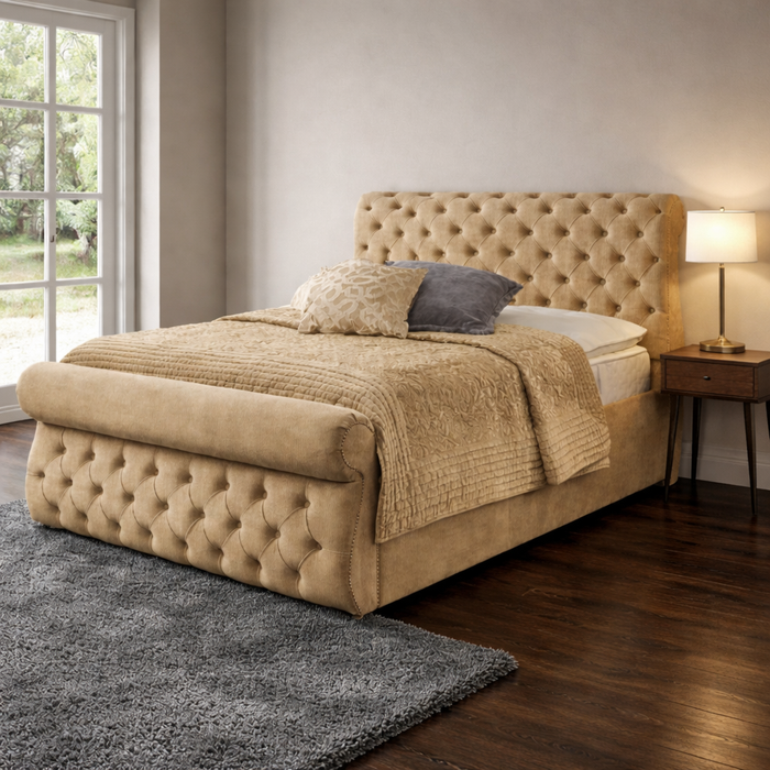 Naples Sand - Swan Velvet Bedframe