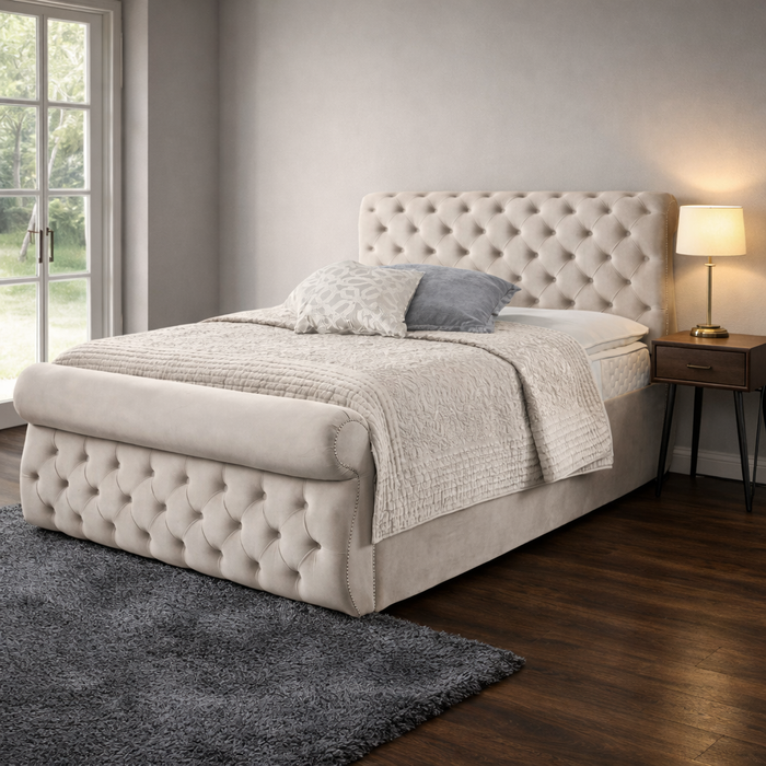 Beige - Swan Velvet Bedframe