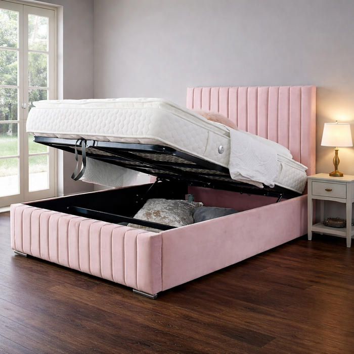 Pink - Bella Velvet Ottoman Bedframe