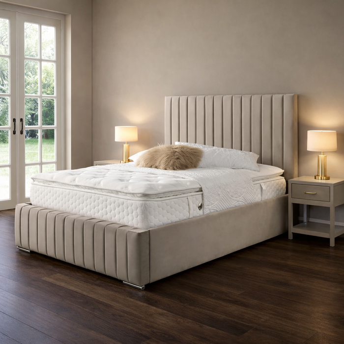 Cream/Beige - Bella Plush Velvet Ottoman Bedframe