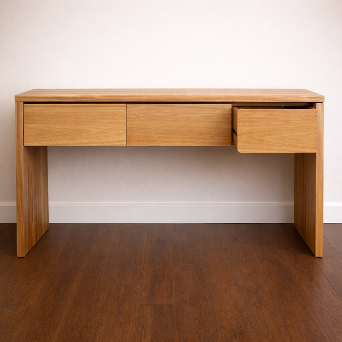 Natural Wood 3 Drawer Console Table
