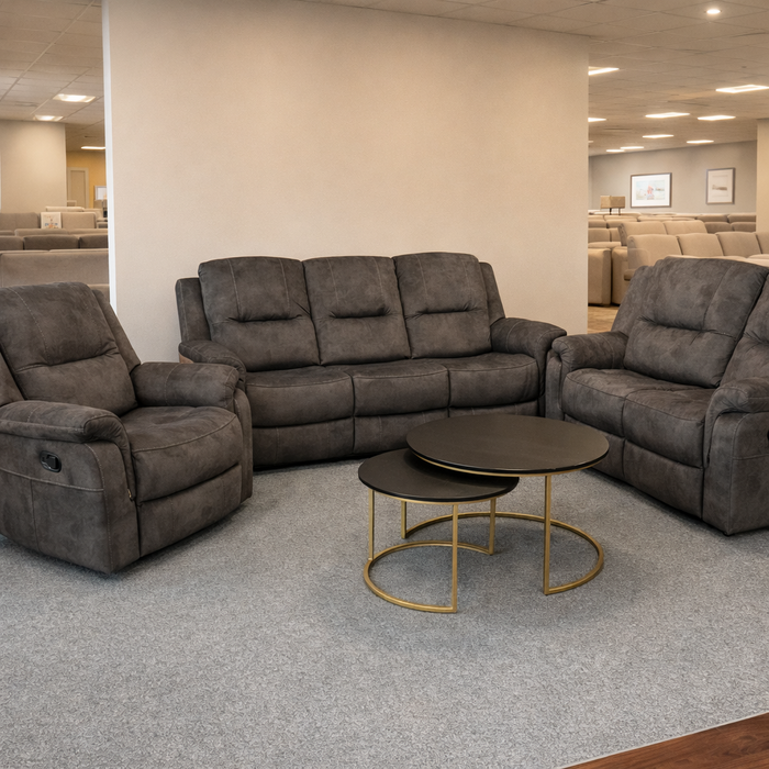 6 Seater Chicago Dark Grey Manual Recliner Sofa Suite