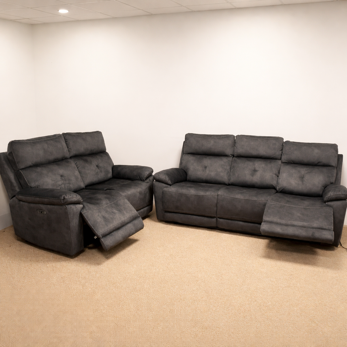 5 Seater Dylan Dark Grey Power Reclining Sofa Suite