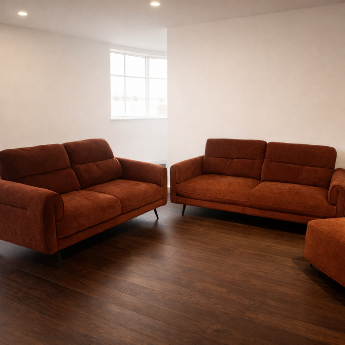 5 Seater Ruby Burnt Orange Contemporary Fabric Sofa Suite