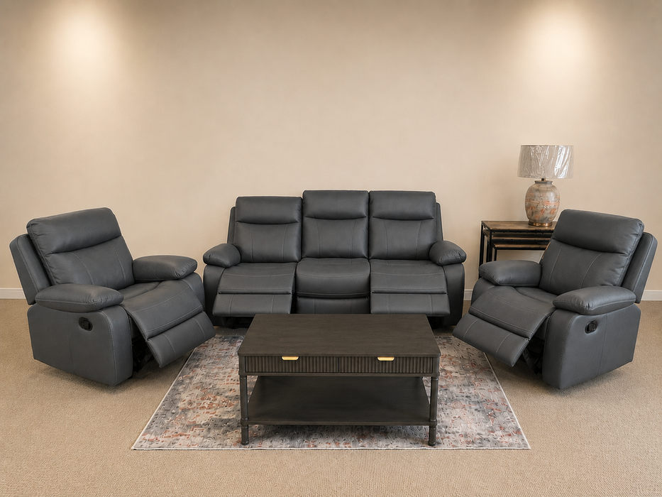 3+1+1 Seater Postiano Dark Grey Manual Reclining  Sofa Suite