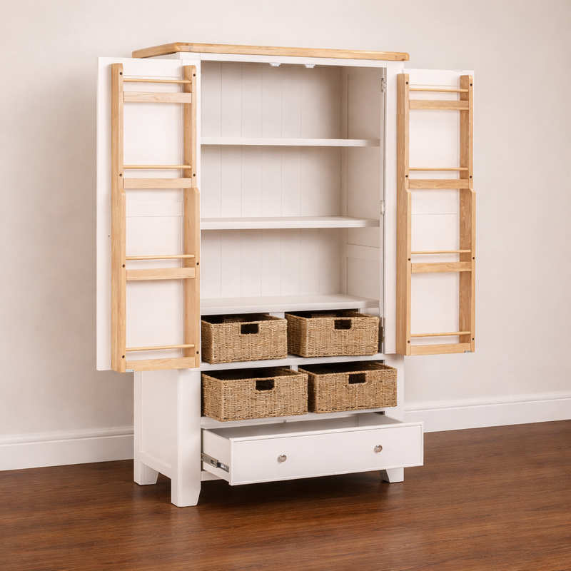 Maya Solid Wood Kitchen Larder Storage With Oak Top