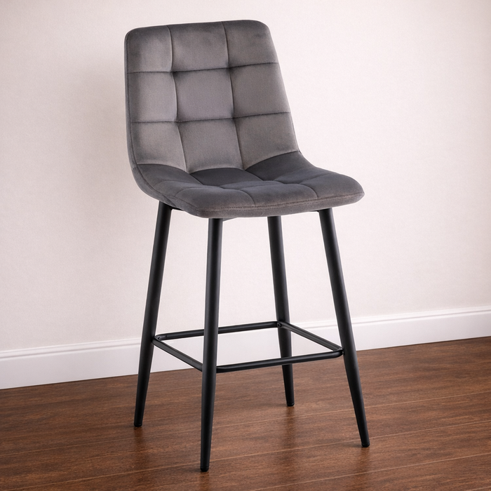 Bella Grey Velvet Bar Stool