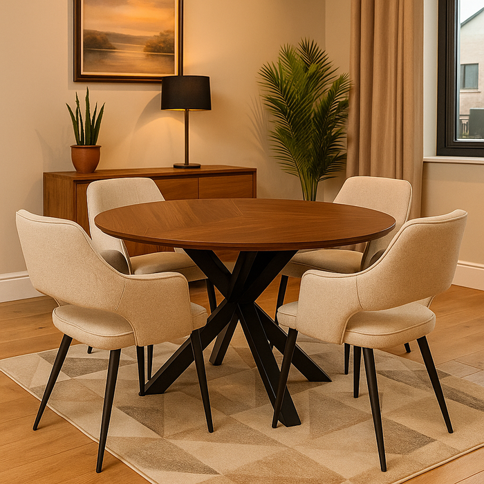 Boston Smoked Oak 1.5 Round Table With 4 Dining Chairs