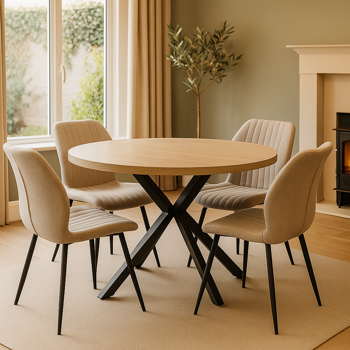 Dalton  1.2 meter Round Table & 4 Conway Stone Chairs