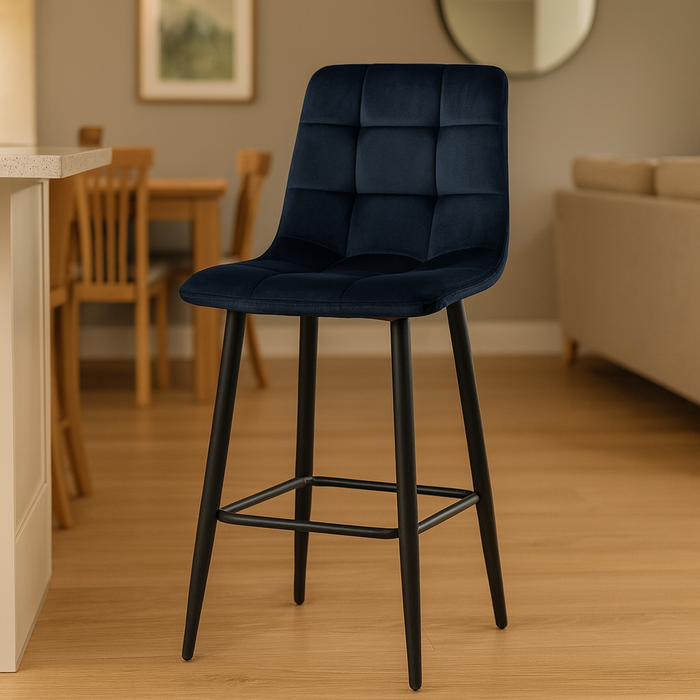 Bella Blue Velvet Bar Stool