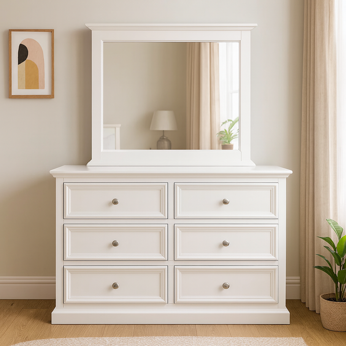 Trent White 6 Drawer Dresser & Mirror