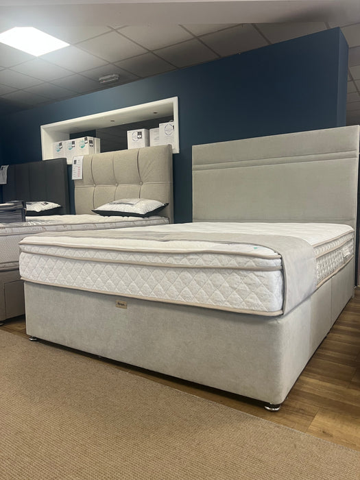 King Size Divan Base & Topaz Headboard – Graceland Silver | Display Model