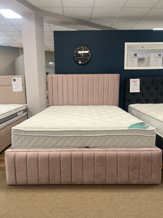 Bella King-Size Plush Pink Ottoman Bed Frame – Display Model Only