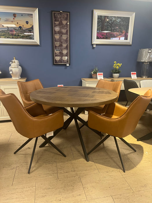 Athens Round 1.2 oak Veneer table with 4 Tan Swivel Chairs