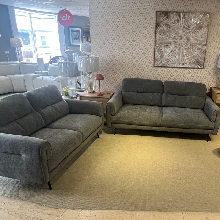 5 Seater Ruby Grey Contemporary Fabric Sofa Suite