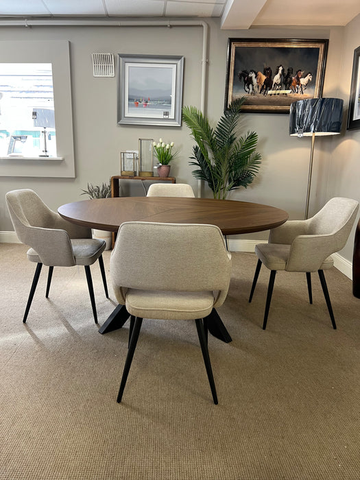 Boston Smoked Oak 1.5 Round Table With Four Natural Dining Chairs