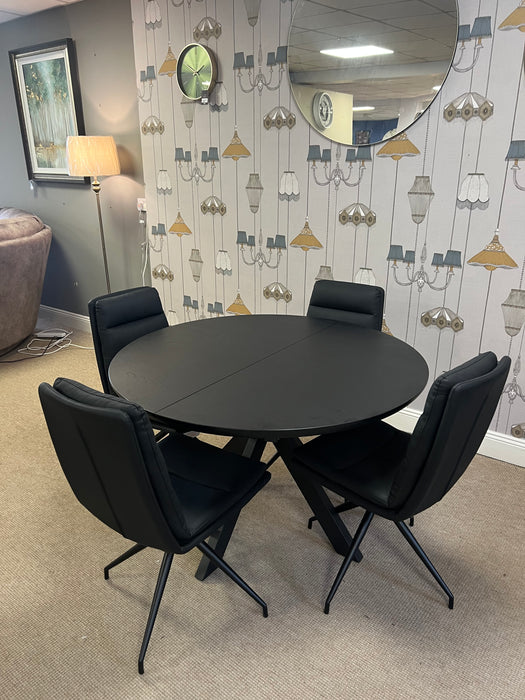 Boston Black Ash Extendable Round Table & 4 Nobo Chairs
