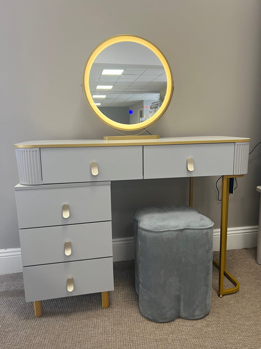NADIA GREY DRESSING TABLE MIRROR AND STOOL SET
