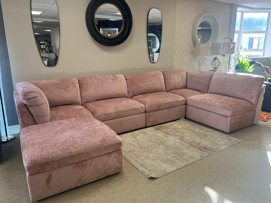Brandon blush 6 piece modular corner sofa