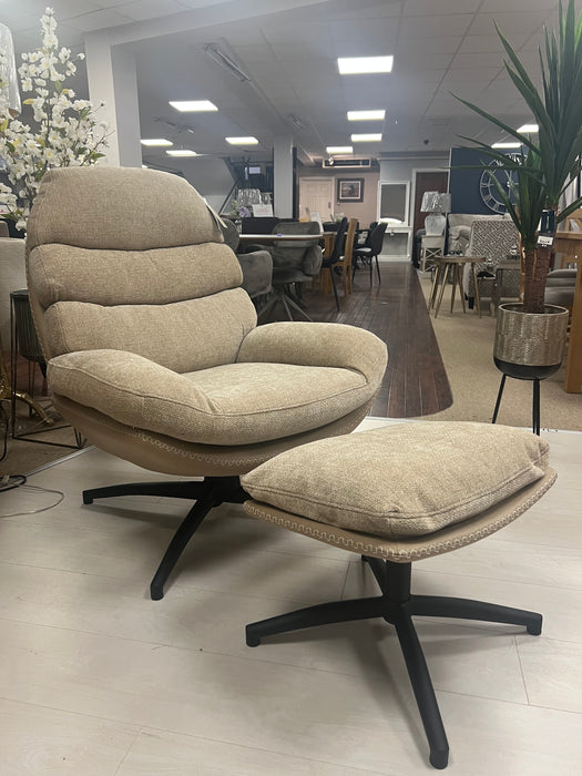 Khloe rocking swivel chair in biscuit with footstool