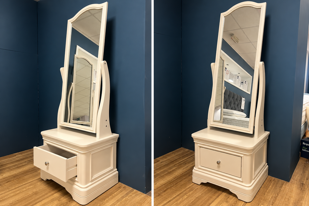 Mabel Bone Cheval Dressing Mirror with Drawer