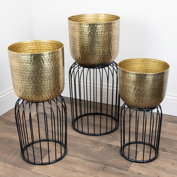 Nisha S/3 Planters Brass Antique/black