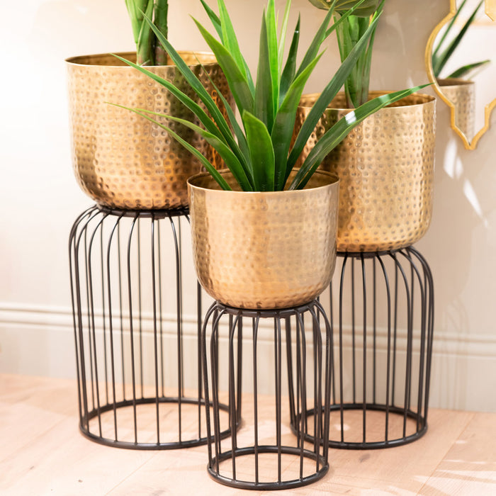 Nisha S/3 Planters Brass Antique/black