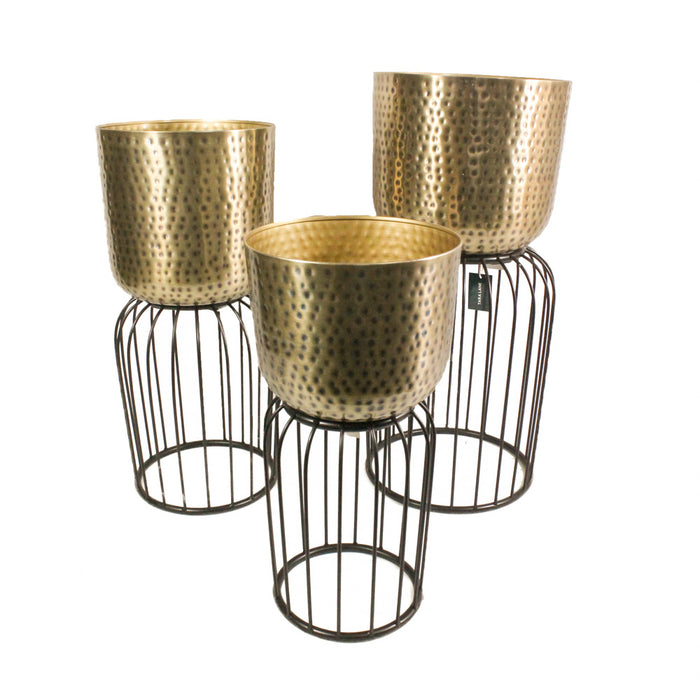 Nisha S/3 Planters Brass Antique/black