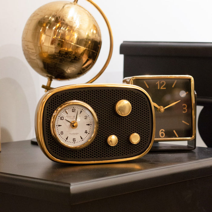 George & Co Retro Radio Clock Black & Antique Brass